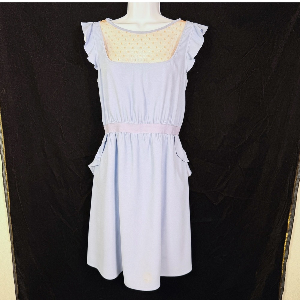 RED Valentino Light Blue Point d'Esprit Mesh Ruffle Pocket Dress Size 46 (US 10)